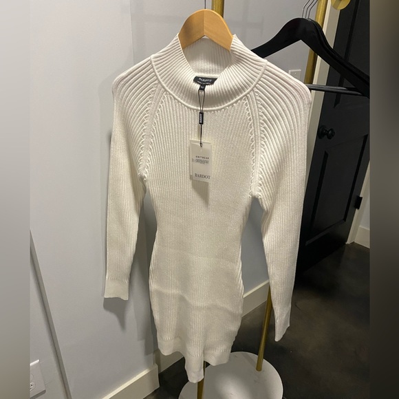 Bardot Mini Rib Knit sweater Dress ivory white small - Picture 9 of 12